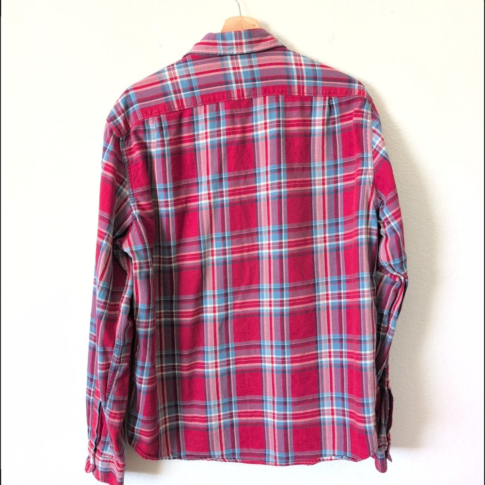 J.Crew Sporting Life New York Mens Red Blue Plaid Flannel Button Up Shirt Large - Picture 5 of 9